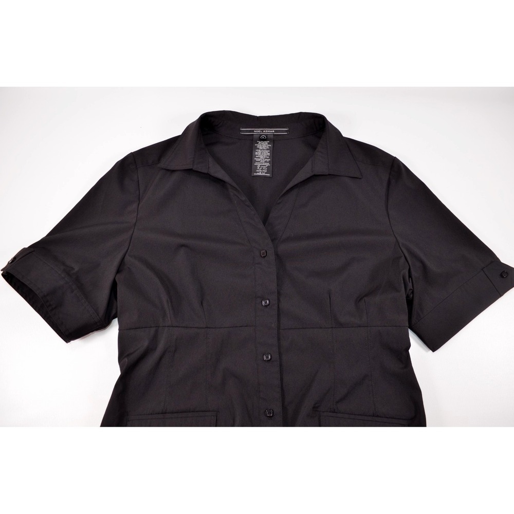 Noel Asmar Women's XL Black Tunic Uniform Top Short Sleeve Button Front Pockets